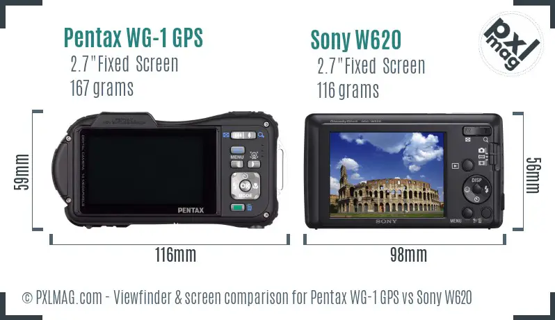 Pentax WG-1 GPS vs Sony W620 Screen and Viewfinder comparison