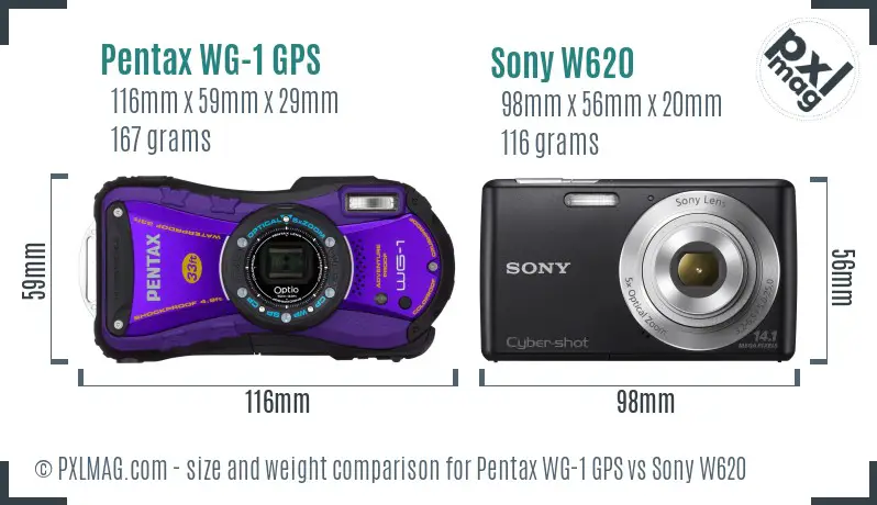 Pentax WG-1 GPS vs Sony W620 size comparison