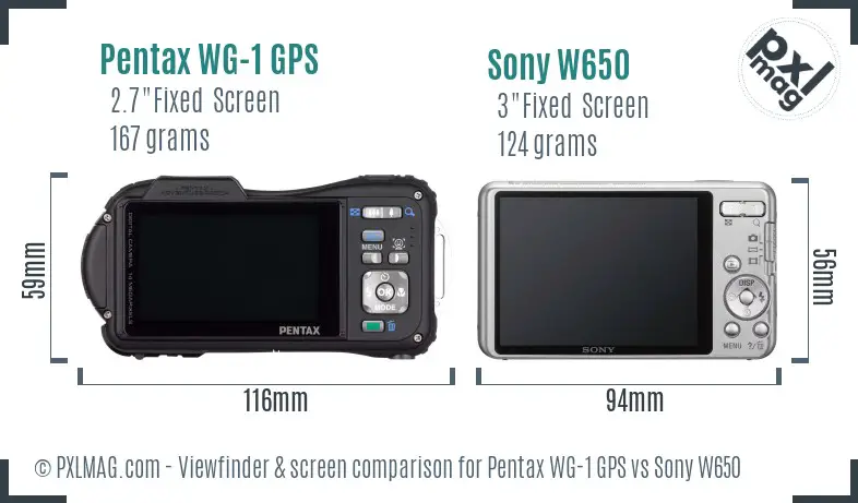 Pentax WG-1 GPS vs Sony W650 Screen and Viewfinder comparison