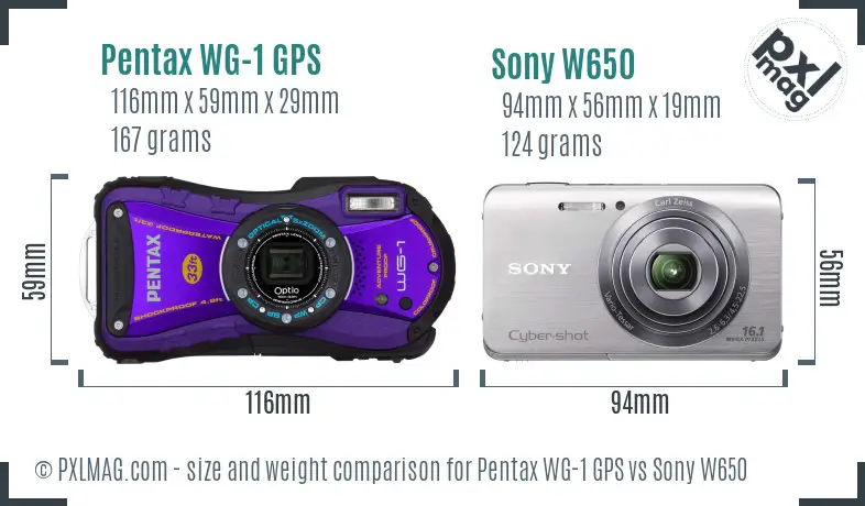 Pentax WG-1 GPS vs Sony W650 size comparison