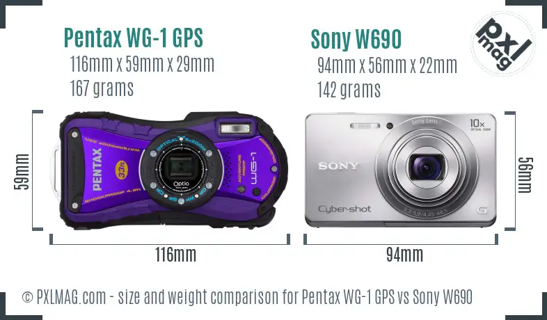 Pentax WG-1 GPS vs Sony W690 size comparison