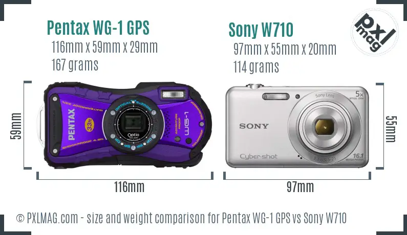 Pentax WG-1 GPS vs Sony W710 size comparison