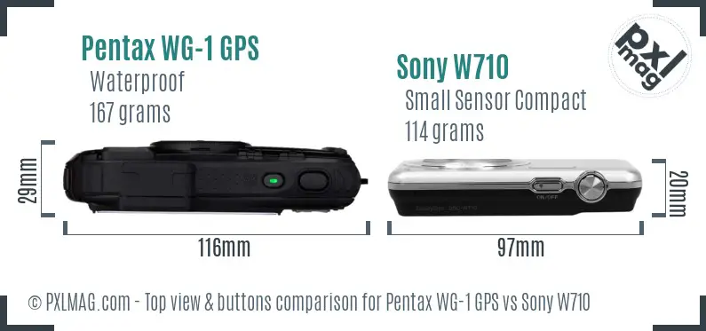 Pentax WG-1 GPS vs Sony W710 top view buttons comparison