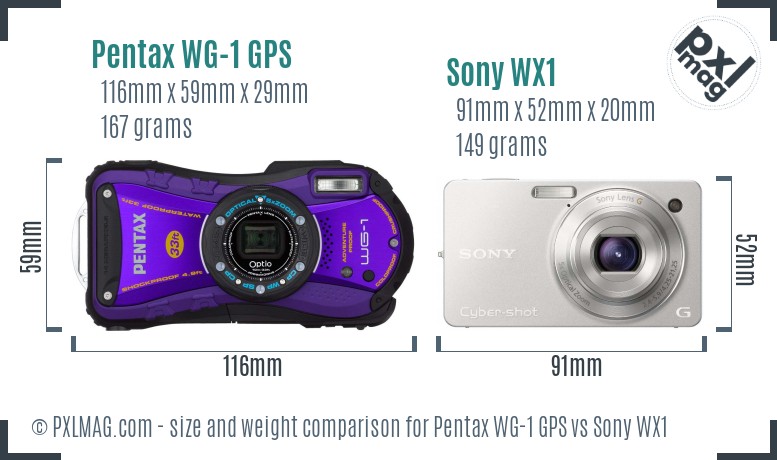 Pentax WG-1 GPS vs Sony WX1 size comparison
