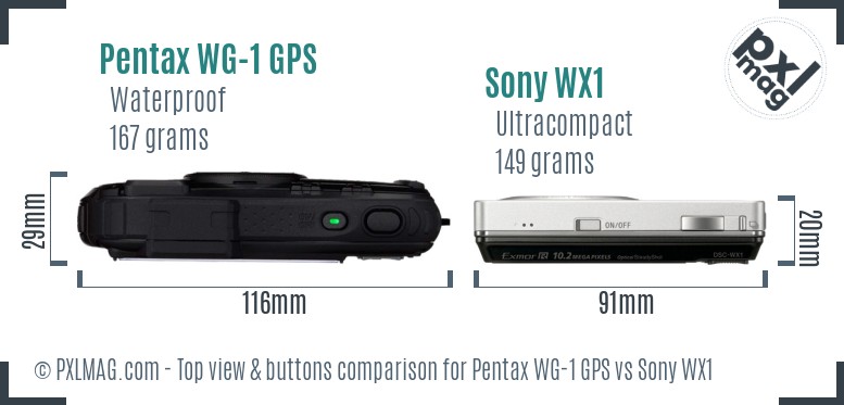 Pentax WG-1 GPS vs Sony WX1 top view buttons comparison
