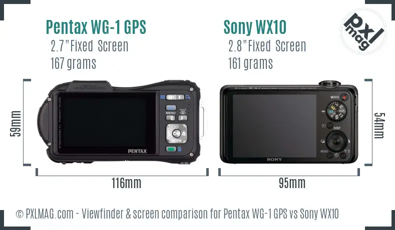 Pentax WG-1 GPS vs Sony WX10 Screen and Viewfinder comparison