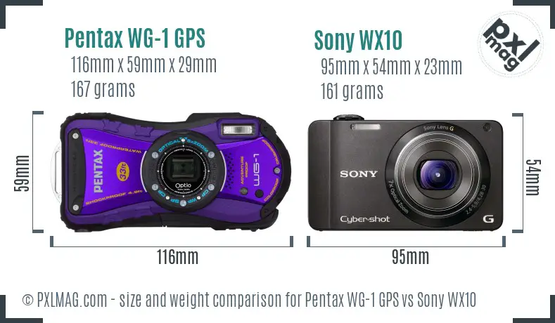 Pentax WG-1 GPS vs Sony WX10 size comparison