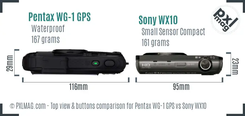 Pentax WG-1 GPS vs Sony WX10 top view buttons comparison