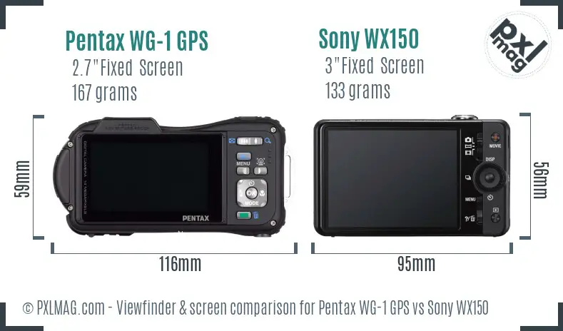 Pentax WG-1 GPS vs Sony WX150 Screen and Viewfinder comparison