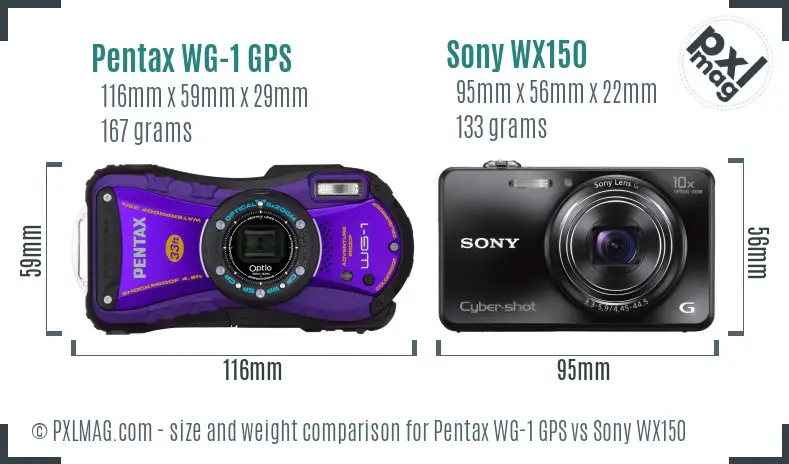 Pentax WG-1 GPS vs Sony WX150 size comparison