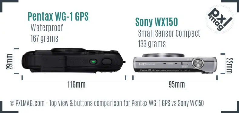 Pentax WG-1 GPS vs Sony WX150 top view buttons comparison