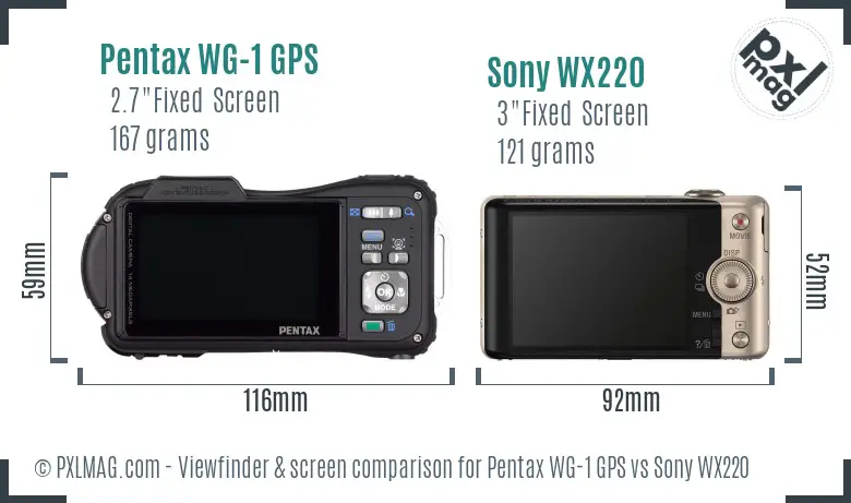 Pentax WG-1 GPS vs Sony WX220 Screen and Viewfinder comparison