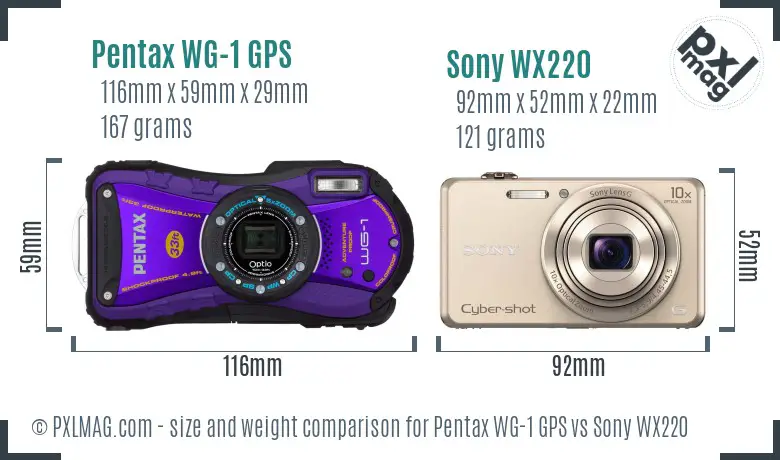 Pentax WG-1 GPS vs Sony WX220 size comparison