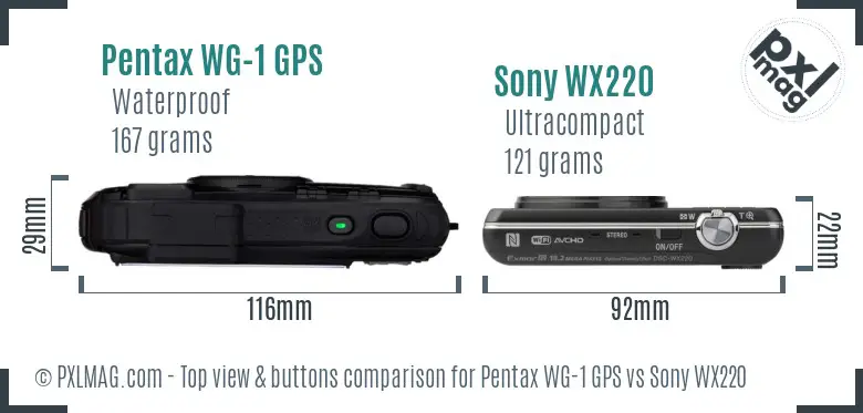 Pentax WG-1 GPS vs Sony WX220 top view buttons comparison