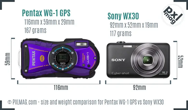 Pentax WG-1 GPS vs Sony WX30 size comparison Pentax WG-1 GPS vs Sony WX30 size comparison