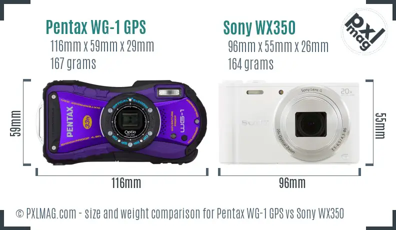Pentax WG-1 GPS vs Sony WX350 size comparison Pentax WG-1 GPS vs Sony WX350 size comparison