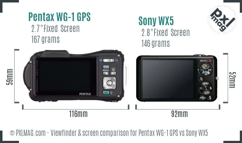 Pentax WG-1 GPS vs Sony WX5 Screen and Viewfinder comparison
