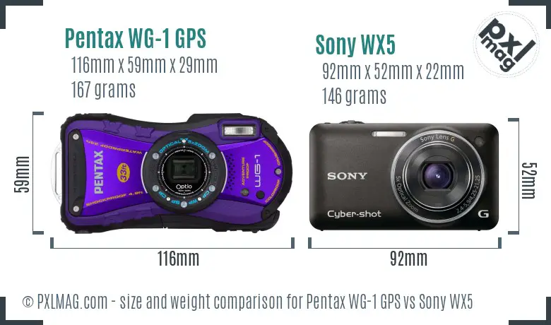 Pentax WG-1 GPS vs Sony WX5 size comparison