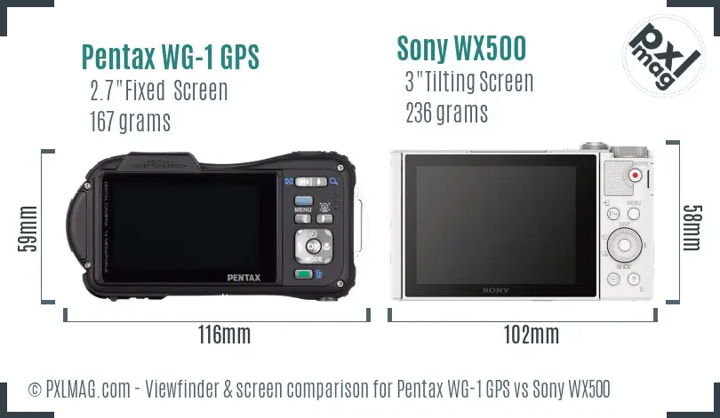 Pentax WG-1 GPS vs Sony WX500 Screen and Viewfinder comparison