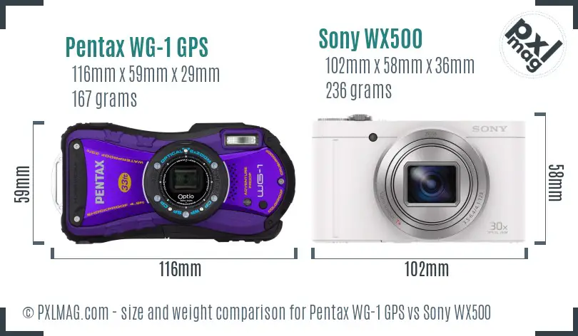 Pentax WG-1 GPS vs Sony WX500 size comparison