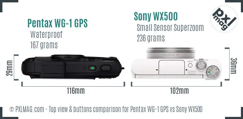 Pentax WG-1 GPS vs Sony WX500 top view buttons comparison
