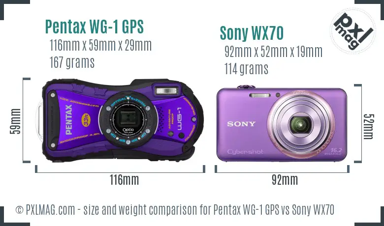 Pentax WG-1 GPS vs Sony WX70 size comparison