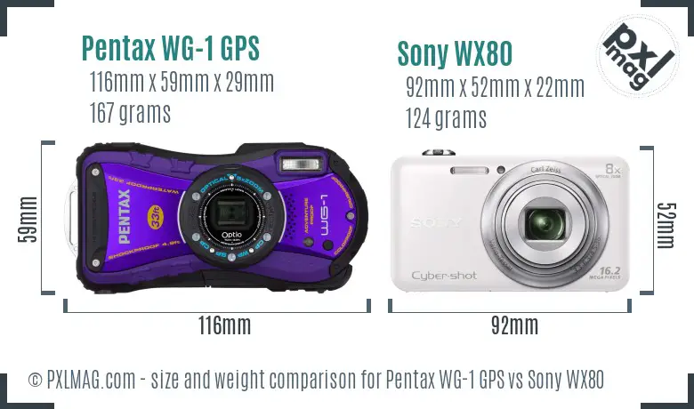 Pentax WG-1 GPS vs Sony WX80 size comparison