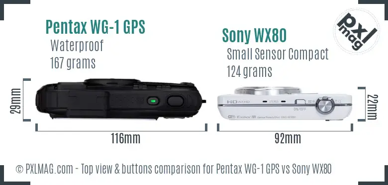 Pentax WG-1 GPS vs Sony WX80 top view buttons comparison