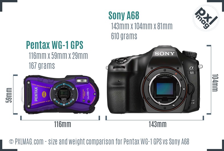 Pentax WG-1 GPS vs Sony A68 size comparison