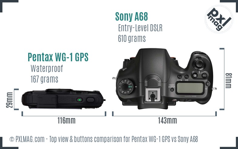 Pentax WG-1 GPS vs Sony A68 top view buttons comparison