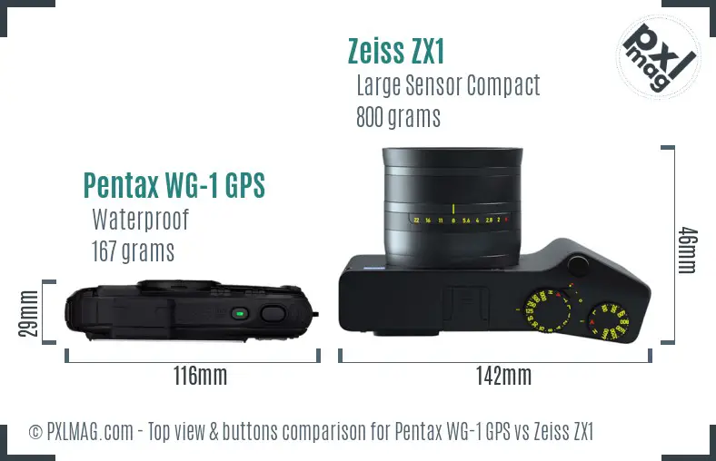 Pentax WG-1 GPS vs Zeiss ZX1 top view buttons comparison Pentax WG-1 GPS vs Zeiss ZX1 top view buttons comparison