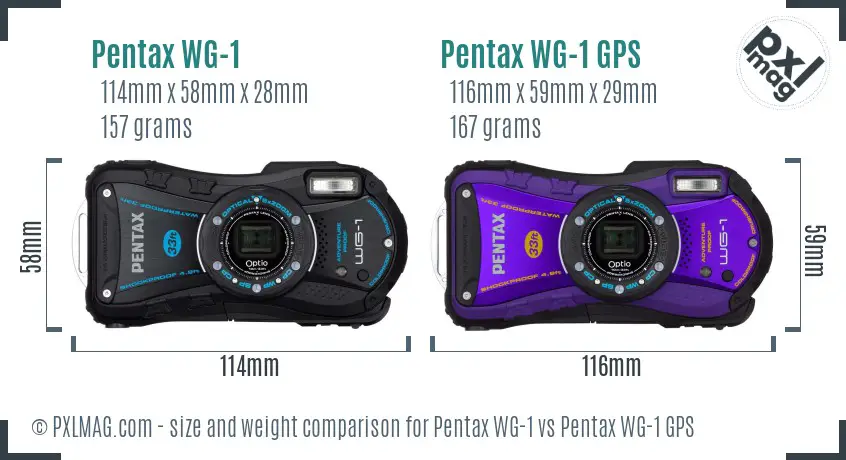 Pentax WG-1 vs Pentax WG-1 GPS size comparison