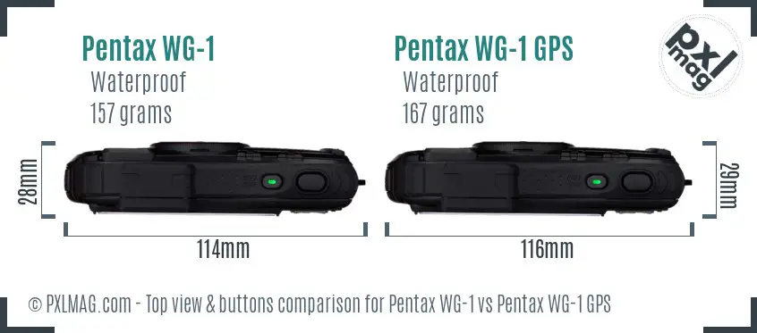 Pentax WG-1 vs Pentax WG-1 GPS top view buttons comparison