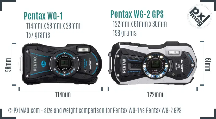 Pentax WG-1 vs Pentax WG-2 GPS size comparison