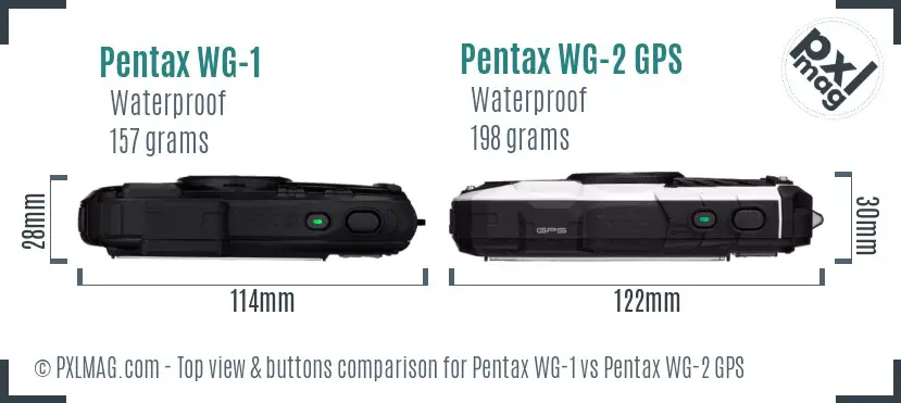 Pentax WG-1 vs Pentax WG-2 GPS top view buttons comparison