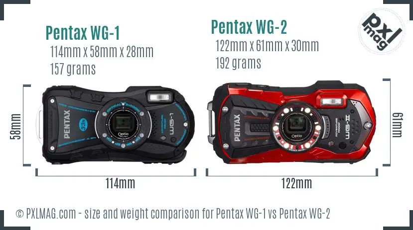 Pentax WG-1 vs Pentax WG-2 size comparison