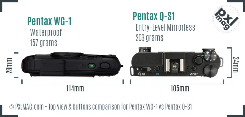 Pentax WG-1 vs Pentax Q-S1 top view buttons comparison