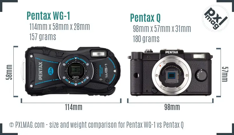 Pentax WG-1 vs Pentax Q size comparison