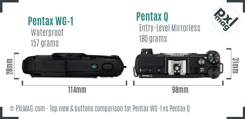Pentax WG-1 vs Pentax Q top view buttons comparison