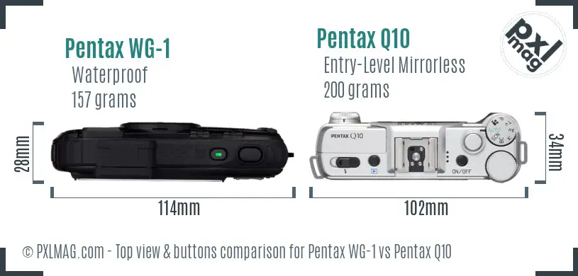 Pentax WG-1 vs Pentax Q10 top view buttons comparison