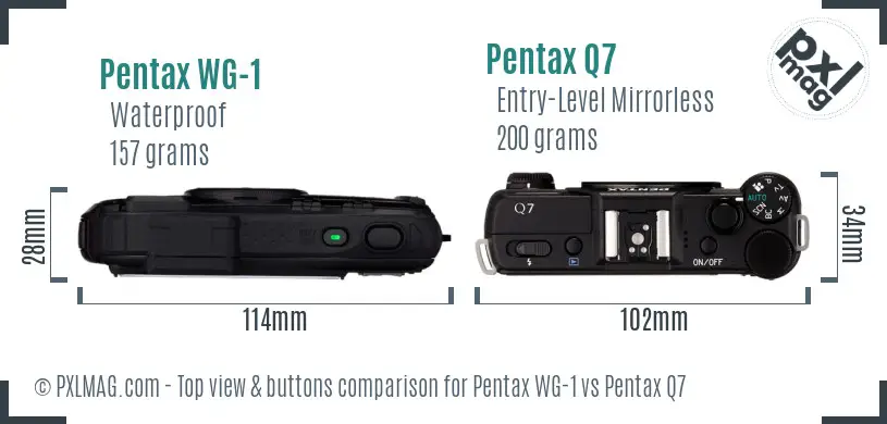 Pentax WG-1 vs Pentax Q7 top view buttons comparison Pentax WG-1 vs Pentax Q7 top view buttons comparison