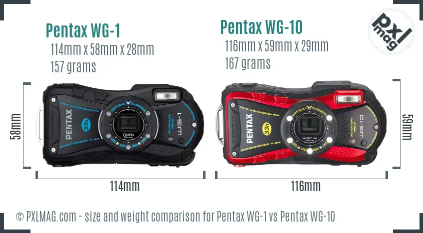 Pentax WG-1 vs Pentax WG-10 size comparison