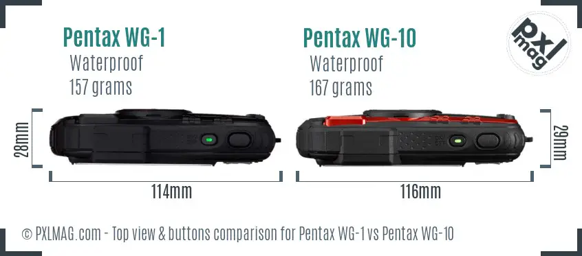 Pentax WG-1 vs Pentax WG-10 top view buttons comparison