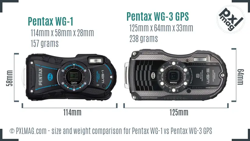 Pentax WG-1 vs Pentax WG-3 GPS size comparison