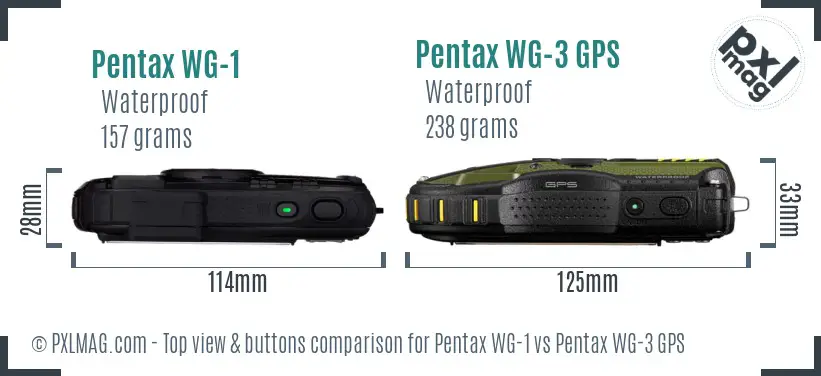 Pentax WG-1 vs Pentax WG-3 GPS top view buttons comparison