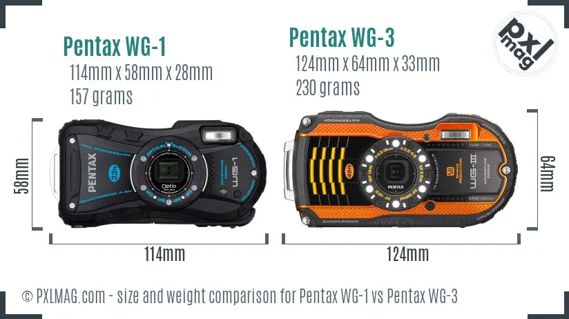 Pentax WG-1 vs Pentax WG-3 size comparison