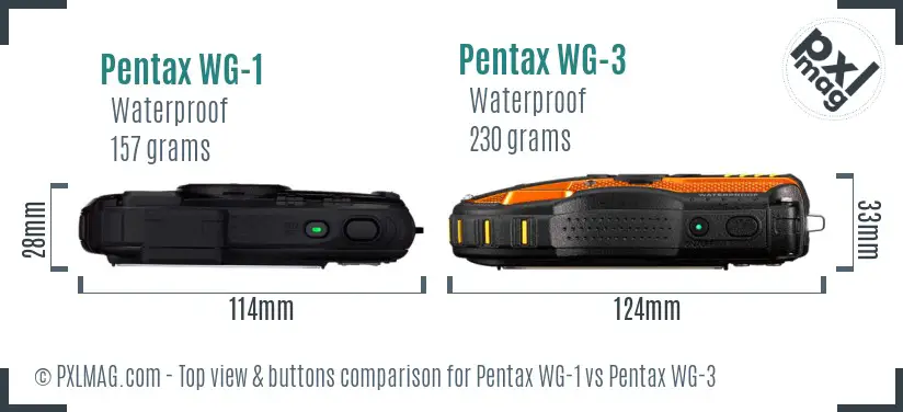 Pentax WG-1 vs Pentax WG-3 top view buttons comparison