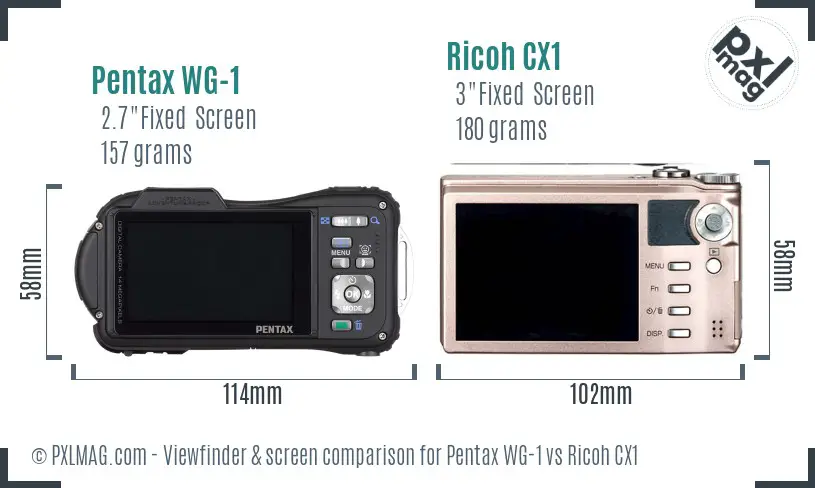 Pentax WG-1 vs Ricoh CX1 Screen and Viewfinder comparison