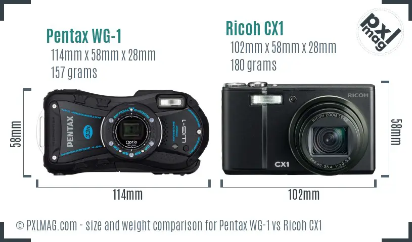 Pentax WG-1 vs Ricoh CX1 size comparison