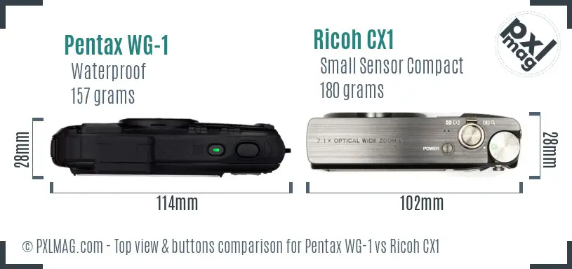 Pentax WG-1 vs Ricoh CX1 top view buttons comparison